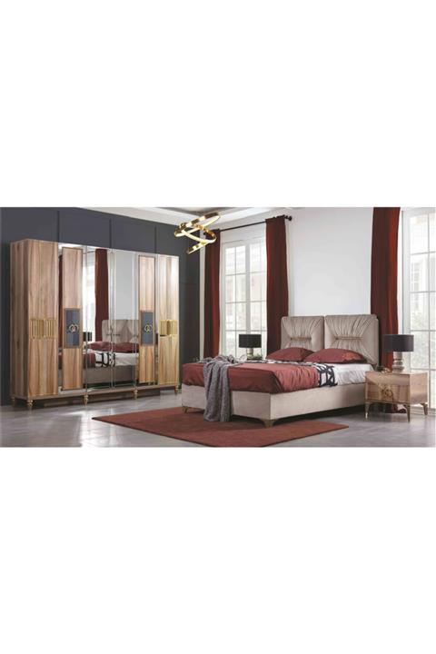 Viento Mobilya Kahverengi Nişantaşı Aynalı ve Kapaklı Mdf Yatak Odası Takımı