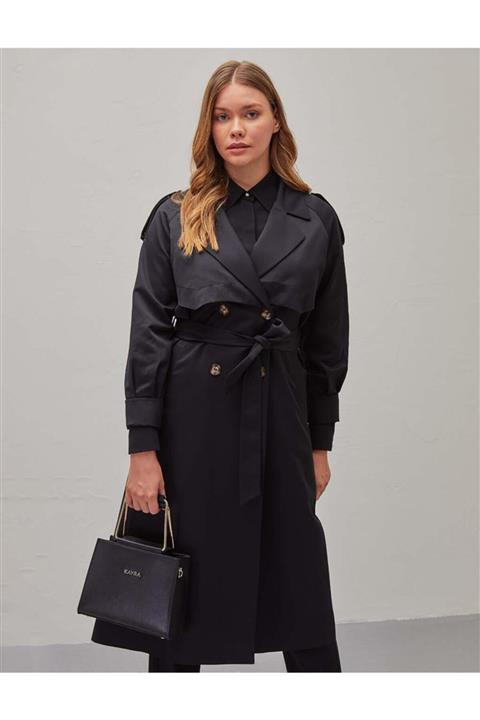 Kayra Apoletli Kruvaze Trençkot / Kap Siyah Ka-a21-14009