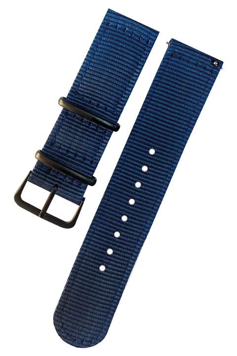 Fossil Saat Uyumlu 22mm Lacivert Renk Siyah Tokalı Akıllı Pimli Nato Kumaş Örme Hasır Saat Kordonu Kayışı