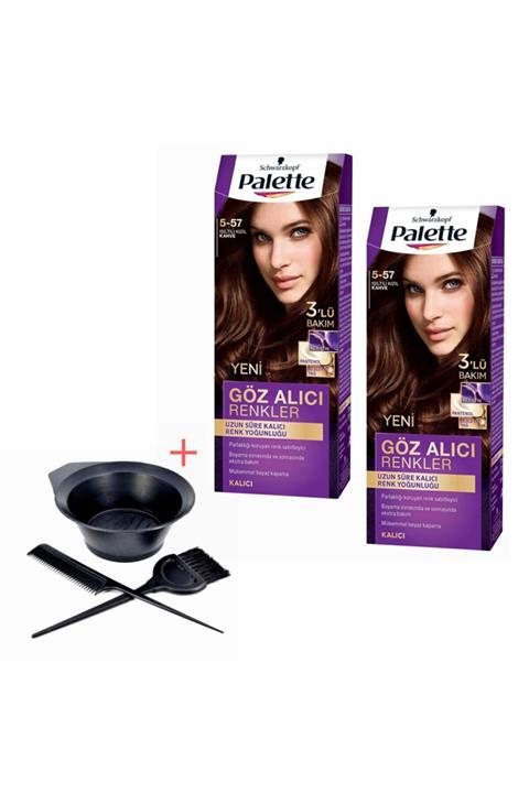 Palette Göz Alıcı Renkler 5-57 Işıltılı Kızıl Kahve X 2 Adet+boyama Seti
