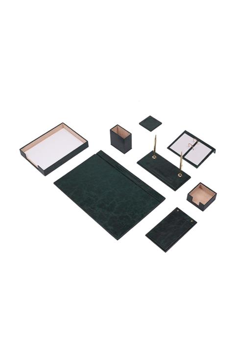 Güner Ofis Deri Sümen Takımı Yeşil 10 Parça Tekli Evrak Raflı