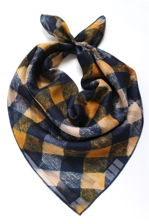 THE MOON Iskoç Kare Desenli Lacivert Ipek Şifon Fular