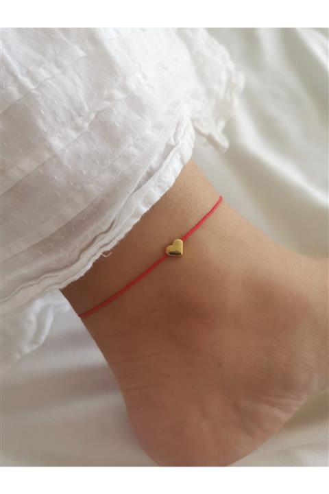 Kalbimdedi Takı Kırmızı Ipli Kalpli Halhal