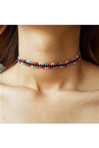 Handmade By HLY El Yapımı Renkli Çiçek Motifli Choker Kolye