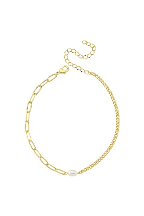 Luzdemia Kadın Pirinç 14k Mikron Altın Kaplama Kolye (mini Pearl Choker)