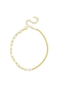 Luzdemia Kadın Pirinç 14k Mikron Altın Kaplama Kolye (mini Pearl Choker)