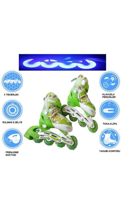 Erdem 4 Tekeri Işıklı Paten Tek Sıra Kullanımlı 31-34 Numara Koruma Setli