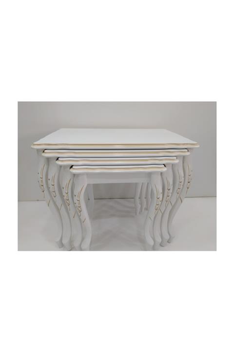 BENGİ TİCARET Bengi Zigon Sehpa Lükens Ayak Beyaz Işlemeli Lükens Ayaklı