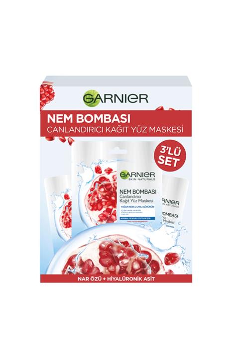 Garnier Nem Bombası Kağıt Yüz Maskesi Nar Özü 3 Adet