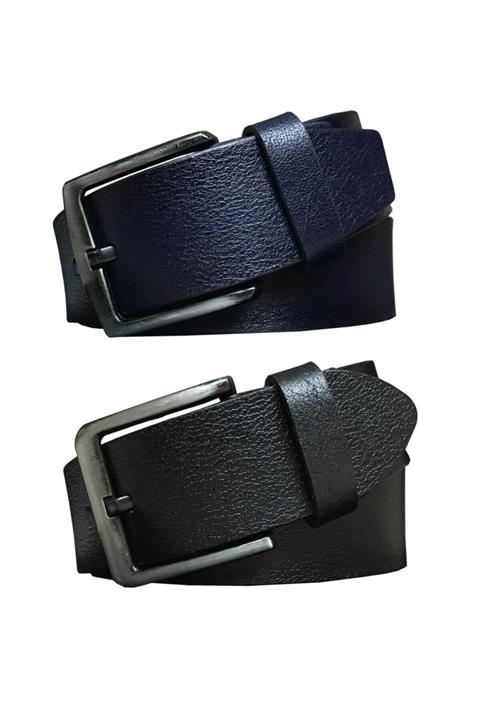 GoDeri %100 Hakiki Kaliteli Deri 2'li Set 4.5 Cm Kot, Spor Kemer Siyah, Lacivert