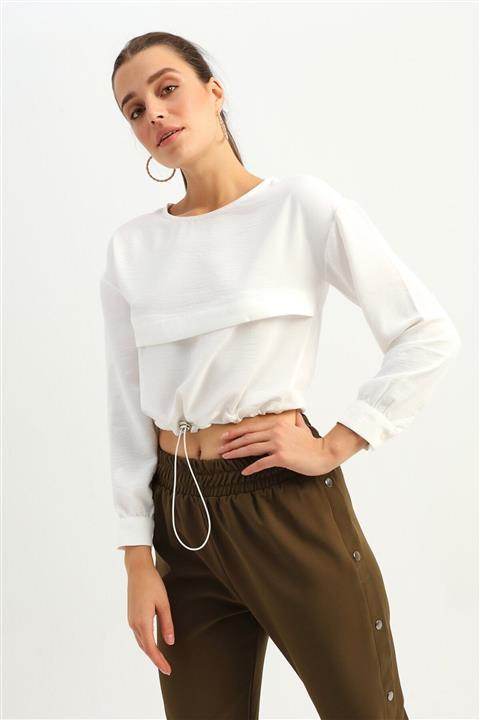 Quzu Beli Büzgülü Bluz Ekru