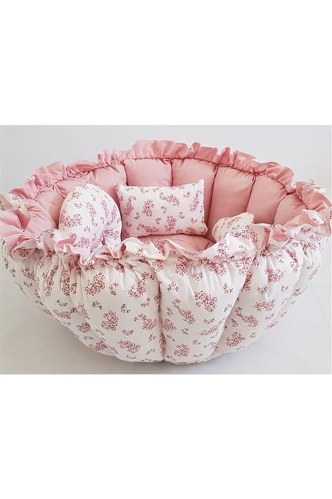 babynestdunyasi Cıtır Cicek Pudra Yuvarlak Babynest Uyku Ve Oyun Minderi
