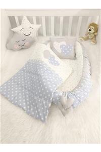 Jaju Baby Nest Mavi Gri Yıldız Ortopedik Lüx 5'li Babynest Set