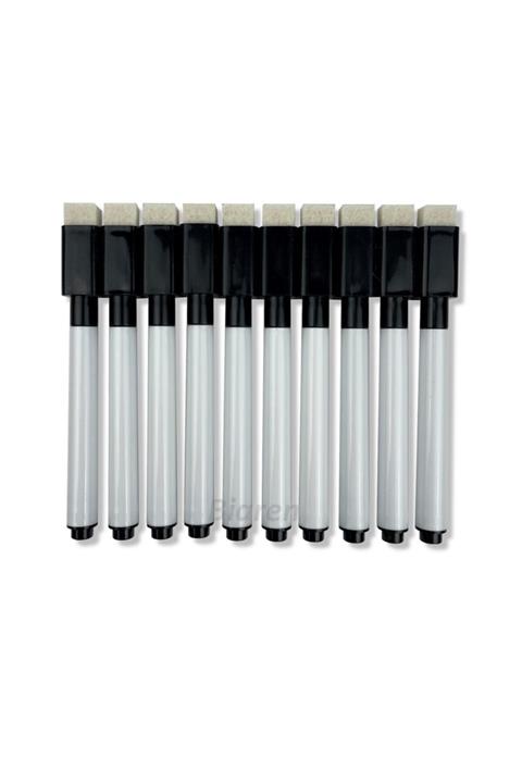 Biaren 10 Adet Mıknatıslı Silgili Mini Magnet Tahta Kalemi Siyah