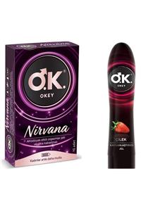 Okey Nirvana 10 Adet Prezervatif ve Kayganlaştırıcı Jel Çilek 100 ml