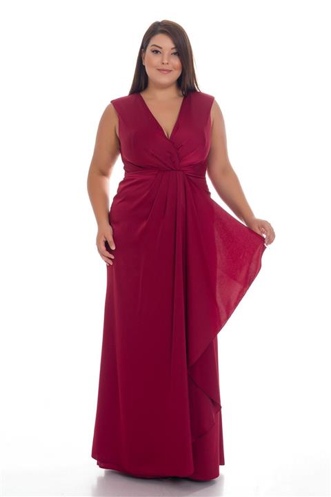 DORİDORCA 1167 Bb Kruvaze Yaka Eteği Kapaklı Saten Elbise