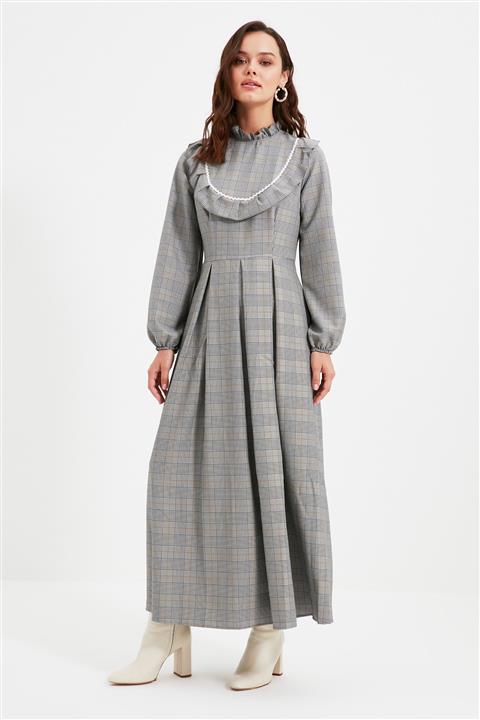 Trendyol Modest Gri Yaka Detaylı Elbise TCTAW22EB0013
