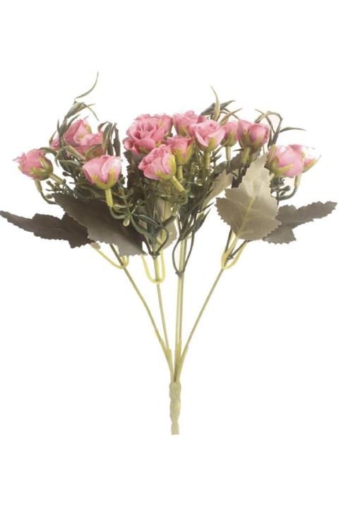 Nettenevime Yapay Çiçek Pastel Mini Fındık Gül 20 Kafa 5 Dal Demet Pembe