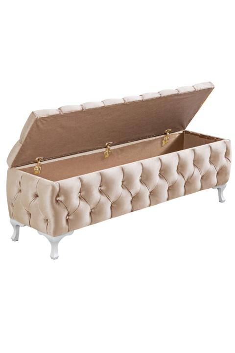 Setay Yatak Ucu Pufu, Cappy Bench, Sandıklı Ayakucu Pufu - Bej 150x40x50