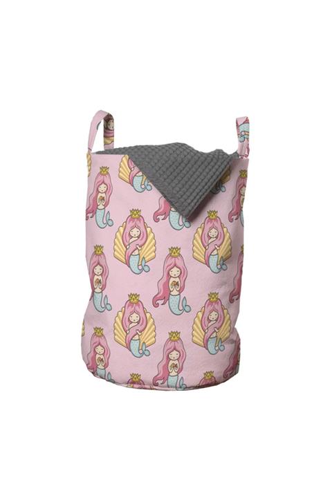 Rengirenk Denizkızı Çamaşır Sepeti Uzun Saçlı Taç Giyen Balık Kuyruklu Kız