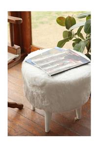Dekortif Yuvarlak Beyaz Peluş Puf Beyaz Ayaklı Pf311290