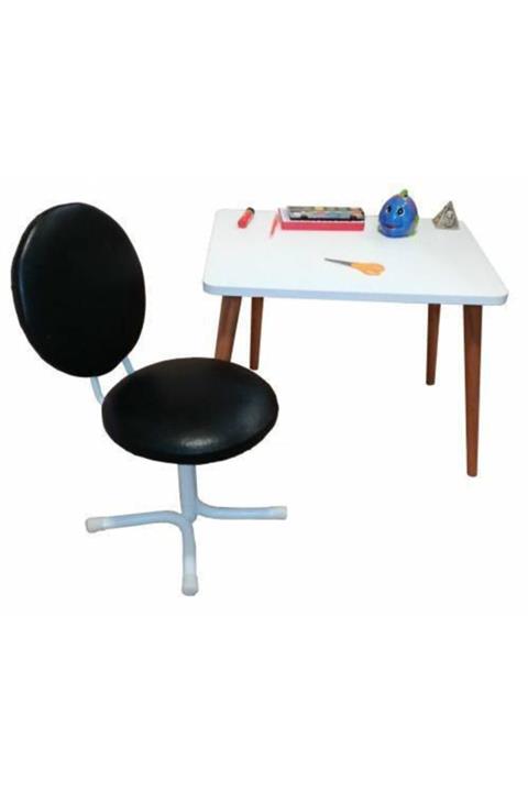 Depolife Lk Ofisim Çocuk Ders Çalışma Masa Ve Döner Koltuk Takımı Ahşap Ayak Masa Ve Sandalye Seti Siyah