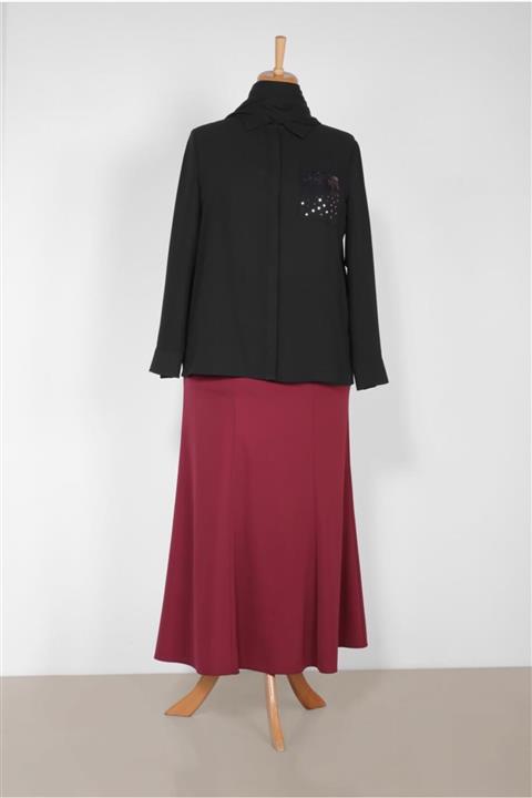 TRENDTESETTÜR Taş Baskı Detaylı Erkek Yaka Bluz 2867