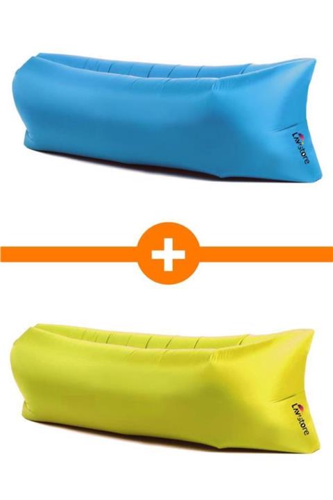 Ankaflex Şişme Yatak Koltuk Şezlong Mavi Sarı Rüzgar Hava Ile Şişen Kamp Plaj Deniz Yatağı 2 Adet
