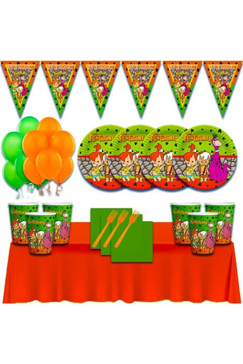 partykids The Flintstones Bambam Ve Çakıl 8 Kişilik Doğum Günü Parti Süsleri Malzemeleri Seti