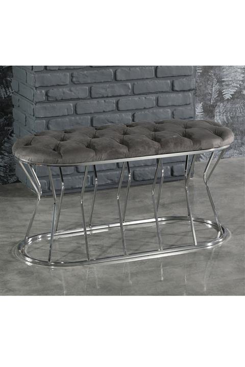usta mekan Kum Saati Model Gümüş Metal Ayaklı Puf Bench Bank Gri
