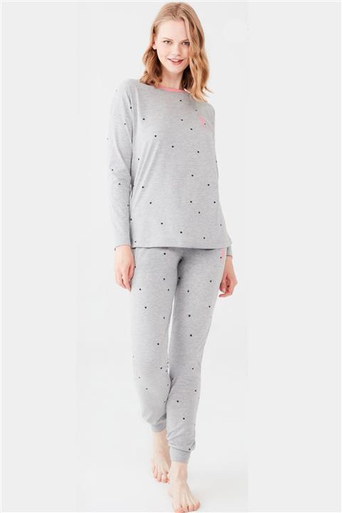 U.S. Polo Assn. Kadın Gri Yıldızlı Dar Paça Pijama Takım