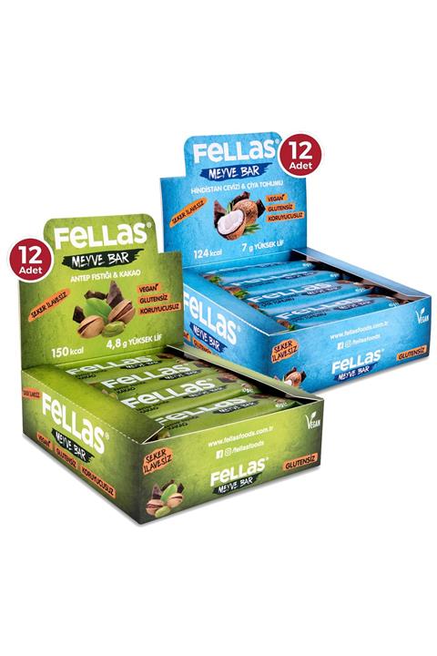 Fellas Meyve Bar 40 G Süper İkili Kutu 24 Adet - Antep Fıstıklı X 12 Adet + Hindistan Cevizli X 12 Adet