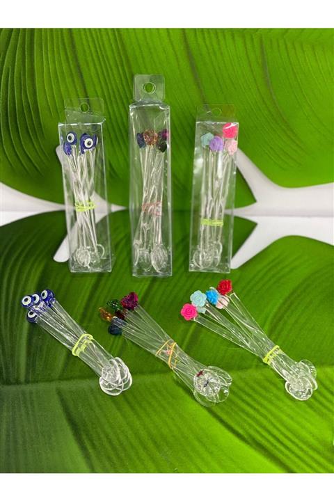 HibanaHome Dekoratif 6 Li Cam Çay Kahve Kaşık -gul10.5 Cm