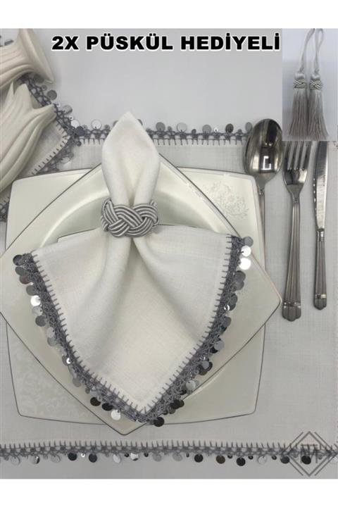 miraç tekstil Peçete Yüzük Halkası Hasır 6'lı Set Gümüş