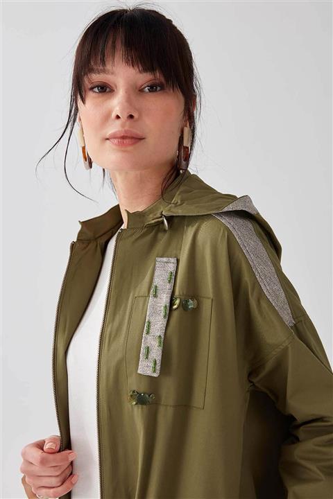 Vivencia Ekstrafor Boncuk Detaylı Trençkot Yeşil