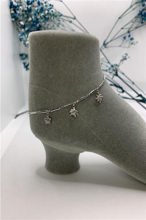 İAMOKSTORE Gümüş Palmiye Figürlü Zirkon Taşlı Çelik Halhal