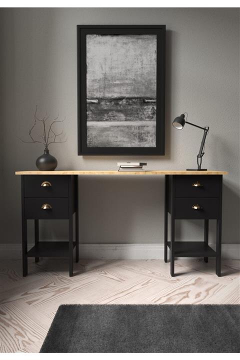 MOBU CONCEPT Retro Iı Serisi, Dört Çekmeceli Siyah & Meşe Masa