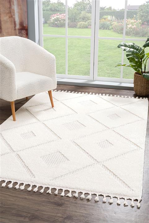 Eliz Home Krem Bej Bukleli Yumuşak Shaggy Modern Dokuma Salon Oturma Odası Halısı