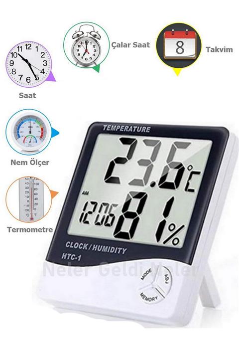 Neler Geldi Neler Dijital Termometre Sıcaklık Ve Nem Ölçer Masa Saati Alarm Higrometre Ev Işyeri Bebek Çoçuk Odası