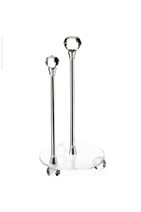 KIRAT HOME DESIGN Şık Gümüş Renk Dekoratif Cam Ayaklı 2 Çubuklu Kağıt Havluluk