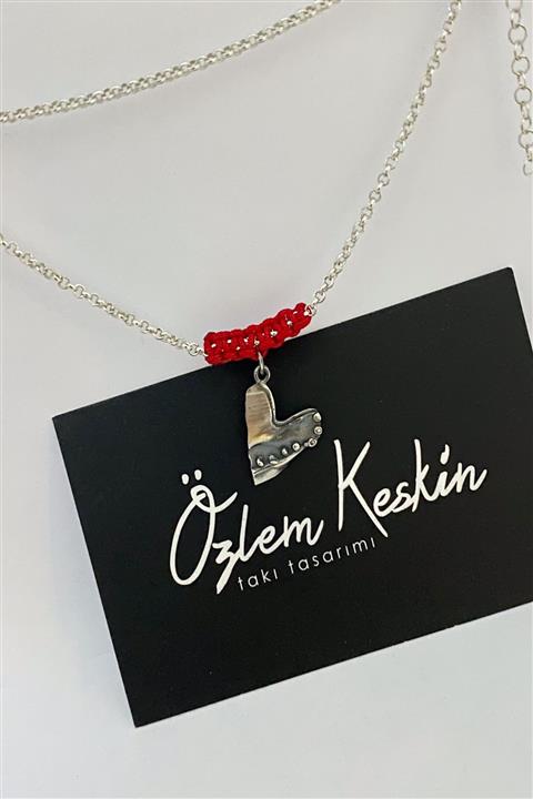 ÖZLEM KESKİN TAKI TASARIMI Kadın Kalp Obje Kalın Zincirli Gümüş Halhal