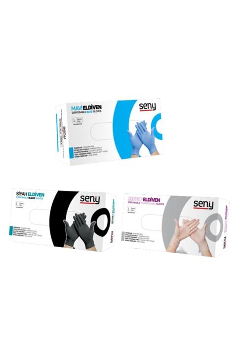 SENY Pudrasız Tek Kullanımlık Elastik Eldiven L 3 Renk / 300 Adet