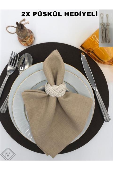 miraç tekstil Hasır Model Peçete Yüzük Halkası 8'li Set Keten Ekru