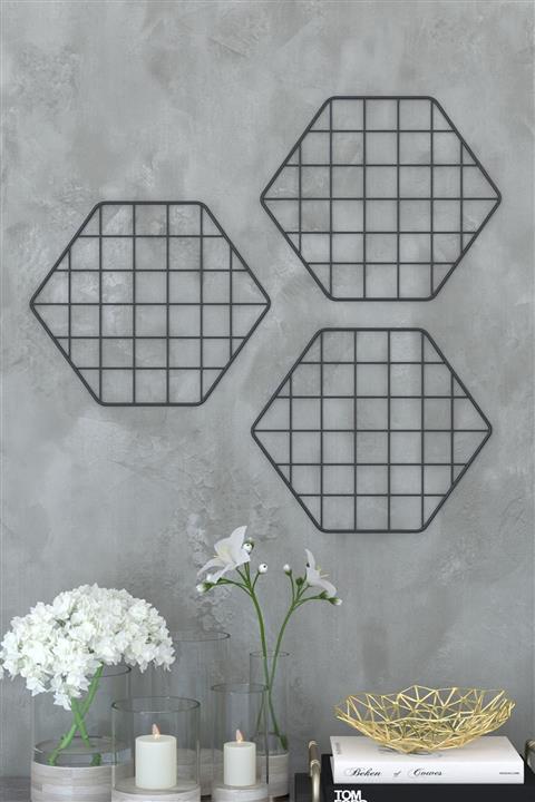 Remaks Tel Pano Duvar Rafı Askılıklı Petek Izgara Raf 3'lü