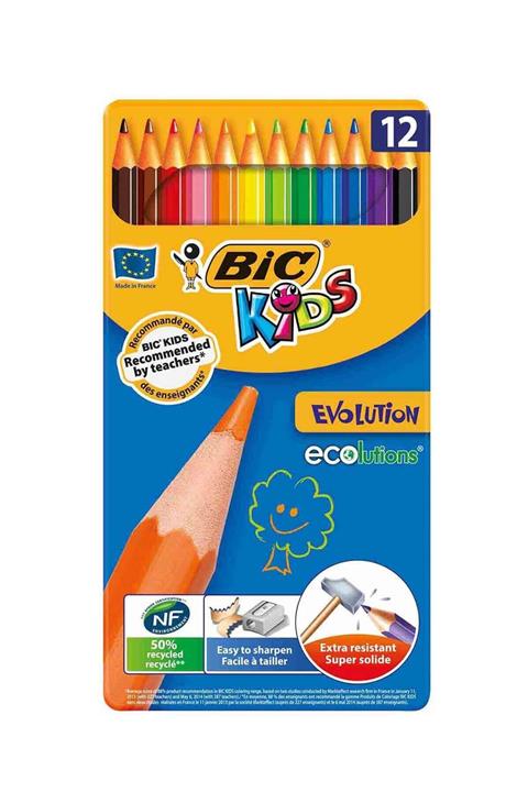Bic Evolutıon Kuru Boya Kalemi 12'li Metal Kutu