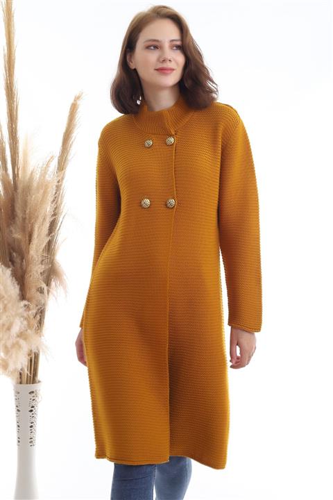 Devinka Kadın Sarı Düğmeli Triko Panço