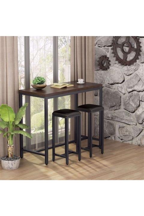 yasmak Kahverengi 3 Parça Ahşap Pub Masa Seti