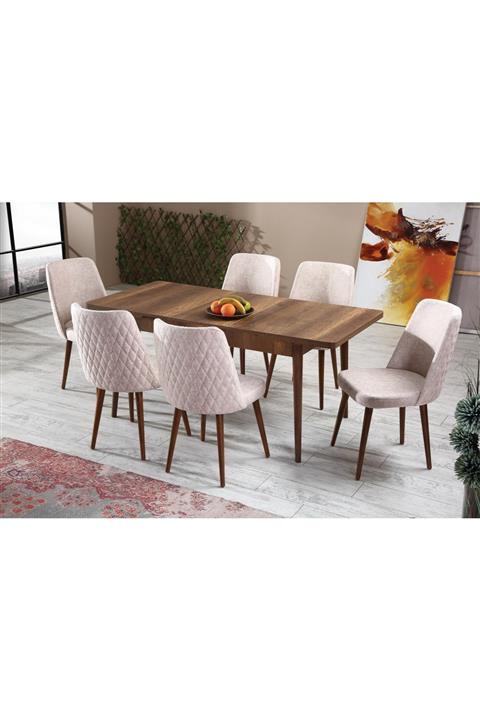 Ervo Sahra Diamond Yemek Masa Takımı 6 Sandalyeli
