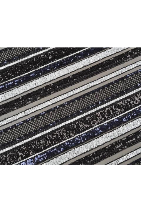 Kumaş Fırsatı Şerit Pul Payetli Likralı Abiyelik Kumaş - Siyah