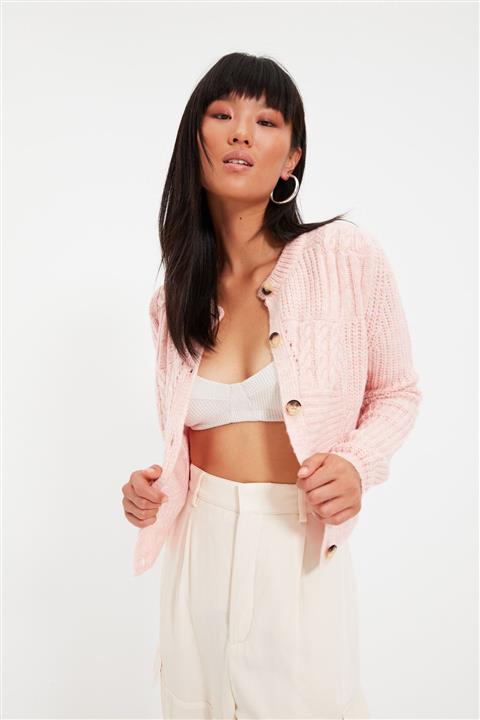 TRENDYOLMİLLA Pembe Örgü Detaylı Triko Hırka TWOAW22HI0006